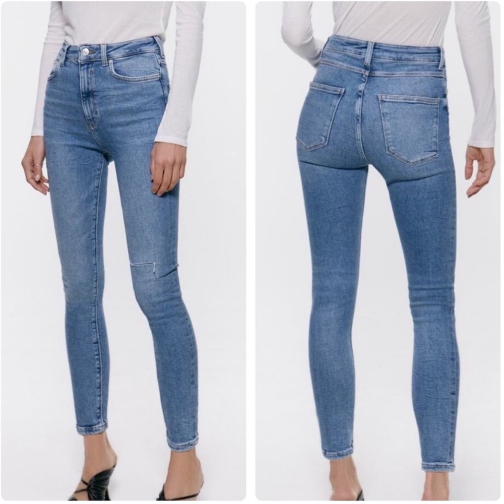 Zara Blue Denim high rise skinny Jeans